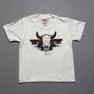 Oneita T-Shirt Kids XS 2-4 White Carson City‎ Bull Skull Vintage USA Made